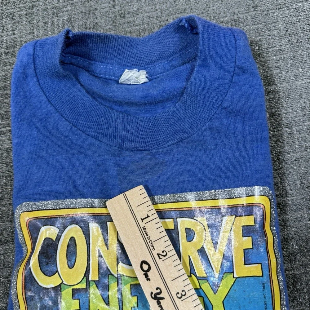 Kids Vintage 1980s Conserve Energy Sleep In Class T Shirt Blue Sz 10-12 Made USA